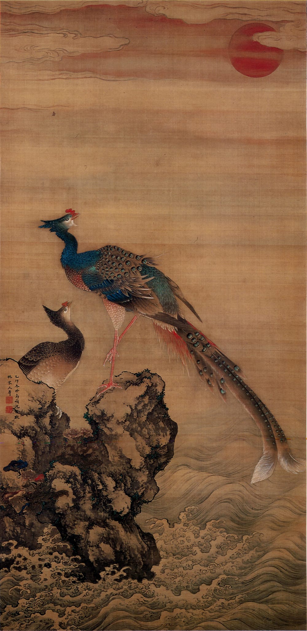 沈南蘋『丹鳳朝陽図』(1735) — 朝日に向かう一対の鳳凰